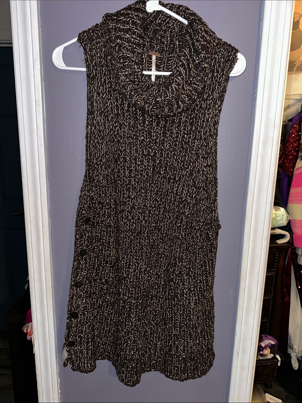 Free People Brown Marled Sleeveless Midi Sweater Dress with Cowl Neck
